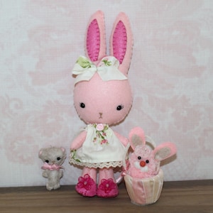 Bunnycup and Teddy with Easter Basket Bunny Doll With Accessories Light Pink