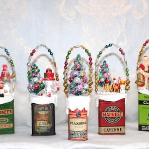 Vintage Spice Tin Christmas Miniature: Repurposed Holiday Decor