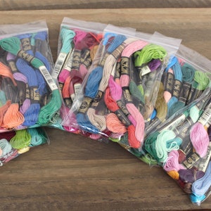 Grab Bag Of 12 Cotton Embroidery Floss J & P Coats DMC Lily Coats And Clark Star 12 Skeins Random Mixed Colors Cotton Embroidery Floss