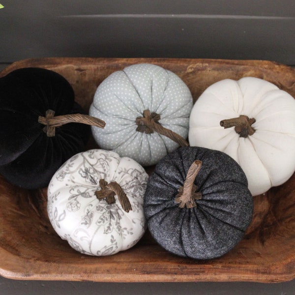 Handmade Fabric Pumpkins Black White & Gray Mix Pumpkin Guards Prims Choose Color Fall Autumn Bowl Filler Tiered Tray Decor Primitives