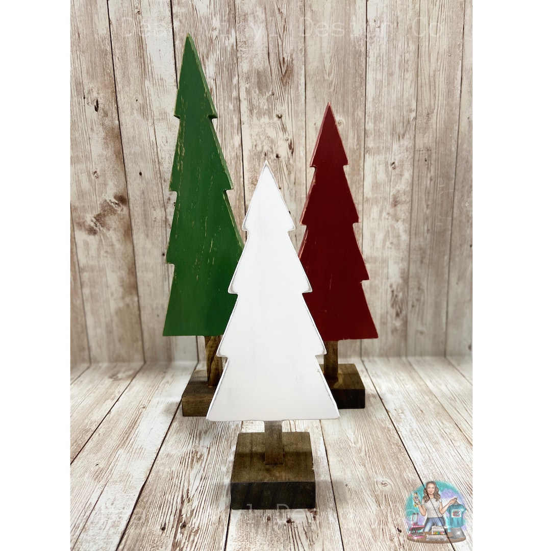 Painted Wood Christmas Trees Farmhouse Décor Tiered Tray Rustic Trio - Etsy