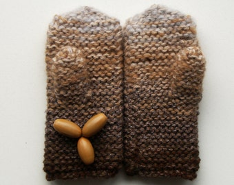 READY TO SHIP mittens size 6-8 years old. Coffee Beige Grey  knitted mittens for boy or girl, Rustic chunky knit, Warm wool texting mitts,