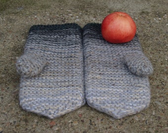 Hand knitted Mittens, Gloves for Men, Rustic Knit Mitts, Grey Ombré, Texting Mittens for left-handed/ READY TO SHIP