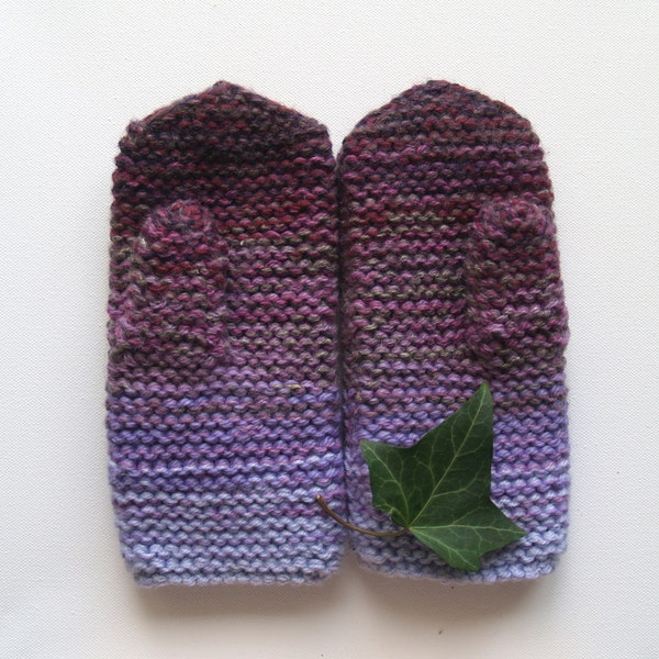 Purple amethyst ombré, Hand Knitted Mittens, Gloves for women, rustic knit. Warm winter accessory. Gift for her. READY TO SHIP. Size M