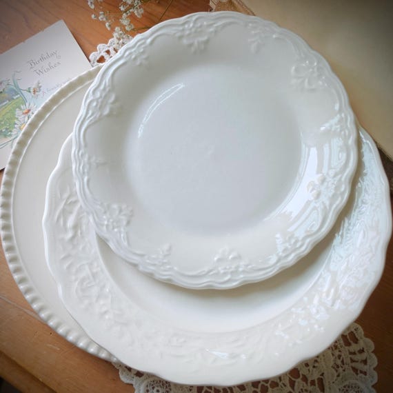 Vintage White Cottage Plates and Dishes – Choose Your Favorites – White Ironstone Style Dinnerware – Mismatched Cottage and Farmhouse China
