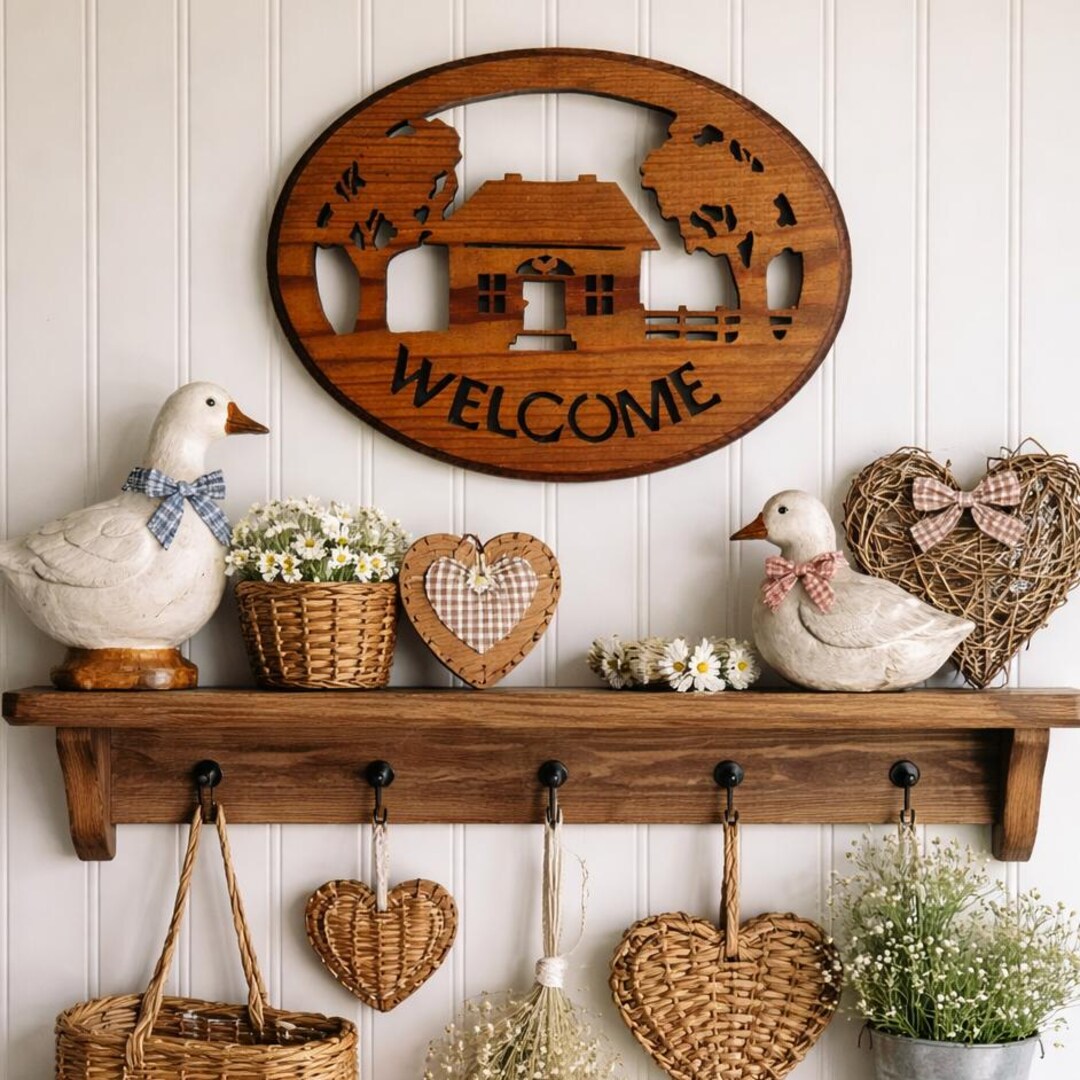 Vintage Wood Wall Art Welcome Sign – Country Cottage Core Home Decor ...