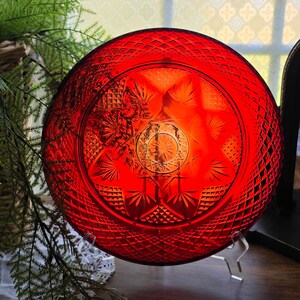 Vintage Ruby Red Glass Dinner Plates Set of 6 - 10 Inch Pressed Glass – Romantic Victorian Table Setting, Grandmillennial Decor - Dinnerware