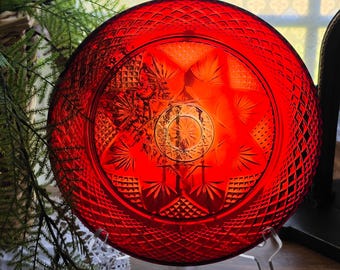 Vintage Plates - Ruby Red Glass Dinner Plates - Romantic Victorian Table Setting, Grandmillennial Decor - Dinnerware