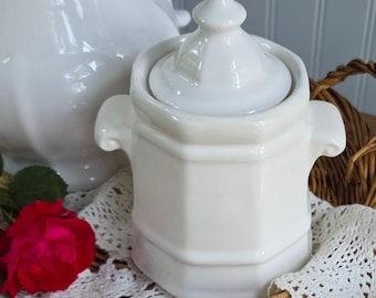 Vintage Pfaltzgraff Heritage Sugar Bowl with Lid, White Ceramic Canister, Cottage Kitchen Decor, Farmhouse Storage