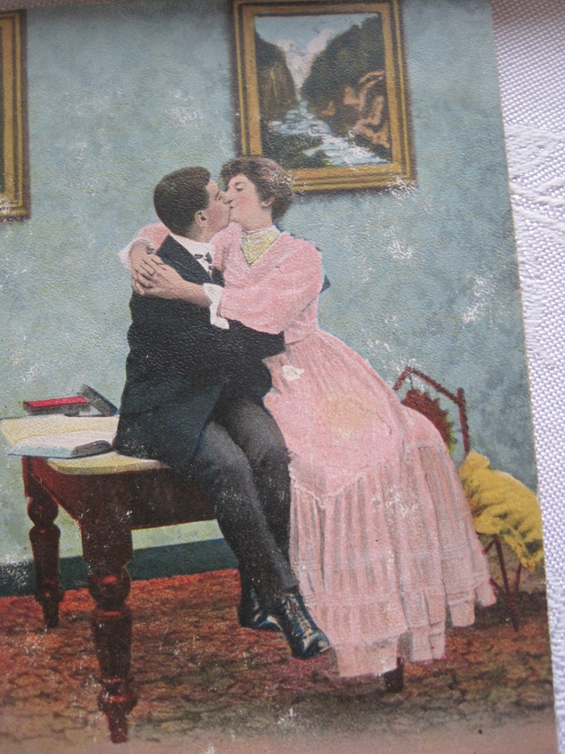 or the last??..lot of 4 romance postcards..lot of 4..themed..the first Kiss suitable for framing