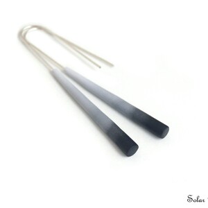 Long Bar silver gray Minimal Modern earrings Dangle simple jewelry Gift for her for women