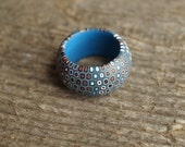 Navy Blue and brown ring Modern ring Honeycomb ring Statement ring Geometric jewelry Contemporary jewelry