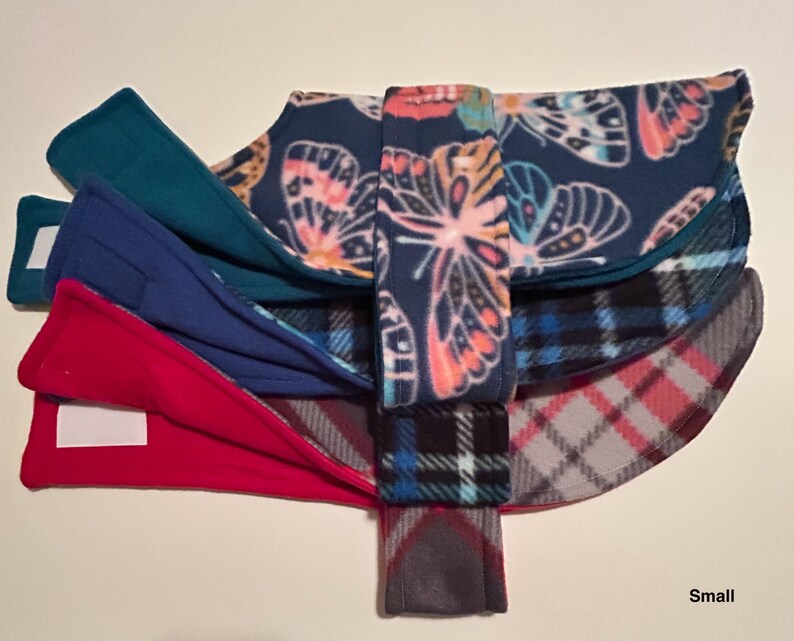 Warm and cozy reversible fleece doggy coats, adorable design doggy coats, easy to put on and take off coats image 9