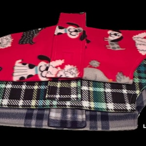 Warm and cozy reversible fleece doggy coats, adorable design doggy coats, easy to put on and take off coats image 13