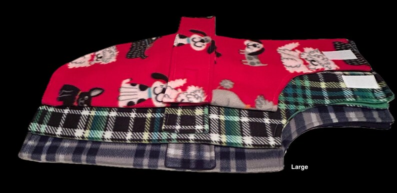 Warm and cozy reversible fleece doggy coats, adorable design doggy coats, easy to put on and take off coats image 13