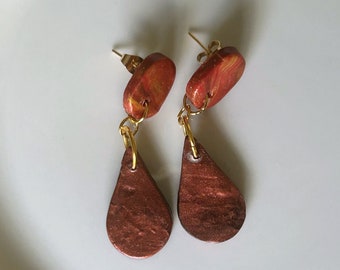 Red, Copper, Yellow Polymer Clay Dangle Earrings