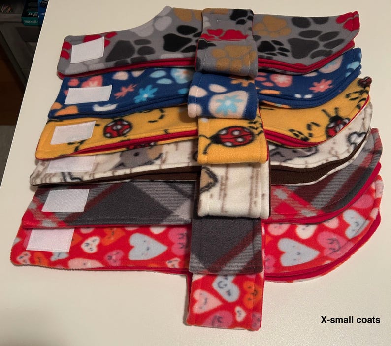 Warm and cozy reversible fleece doggy coats, adorable design doggy coats, easy to put on and take off coats image 7