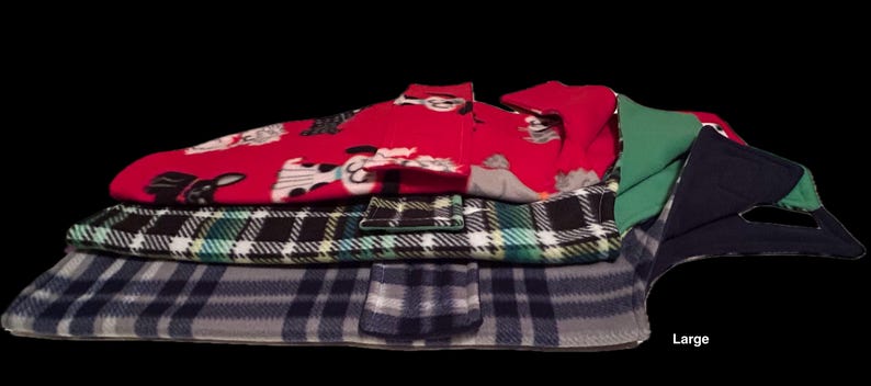 Warm and cozy reversible fleece doggy coats, adorable design doggy coats, easy to put on and take off coats image 14