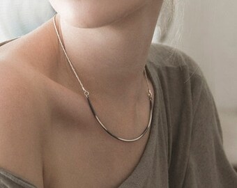 25% OFF Thin Silver Collar Necklace, Oxidation Silver Chain Minimalist Necklace, Contemporary Jewelry For Women, Feminine