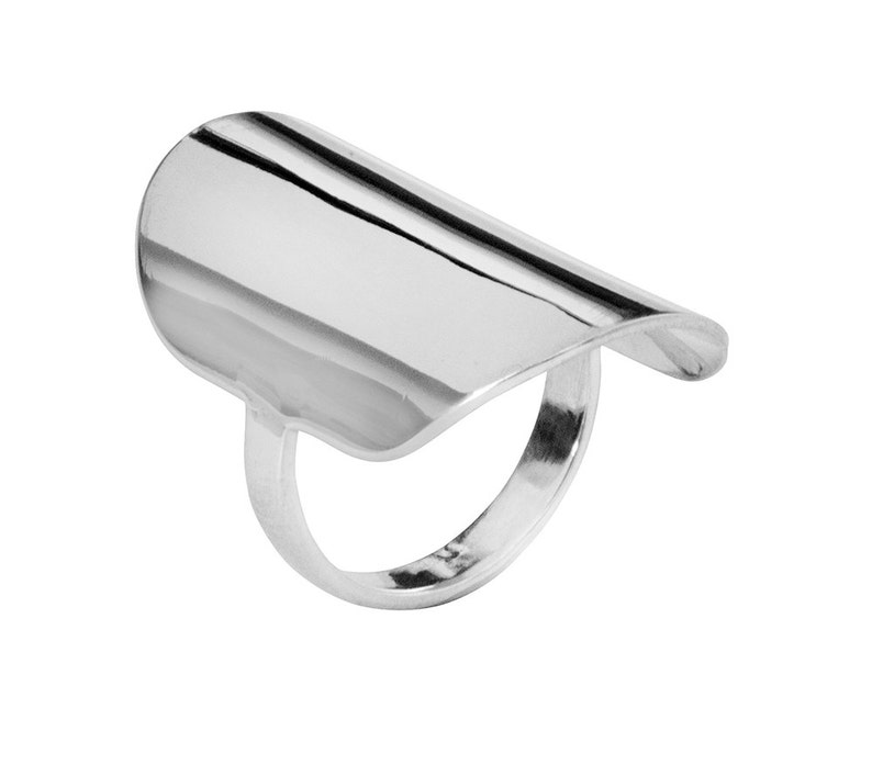 Sterling Silver Long Ring Shield Ring Silver Minimalist - Etsy Polska