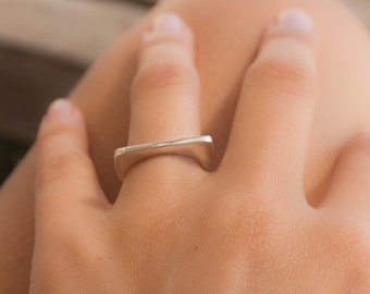 Thin Silver Ring Square, Sterling Silver Stack Ring, Contemporary Jewellery, Small Sizes Ring , Skinny Ring, Women Gift
