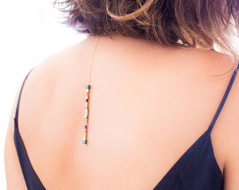 Golden Necklace with Stones - Feminine Gold Jewelry for Women - Summer Trend - Elegant Choker - Back Jewelry