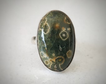 Stone Ring // Green Jasper Ring // Oval Silver Ring // Boho Jewelry // Ocean Jasper Ring //Gift for Her //Gemstone Artisan Jewelry