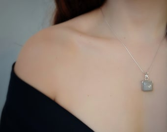 Square Pendant // Stone Necklace // Grey Silver Necklace // Delicate Pendant for Women // Flintstone // One of a kind Jewelry //Unique Piece