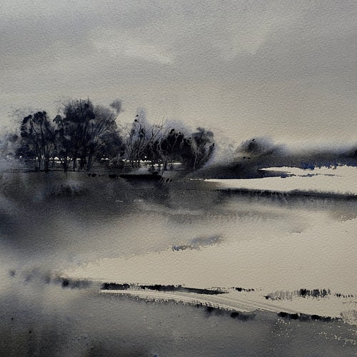 Minimalist Abstract Landscape Watercolor Painting by Lois Etsy