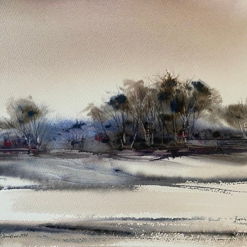 Minimalist Abstract Landscape Watercolor Painting by Lois Etsy