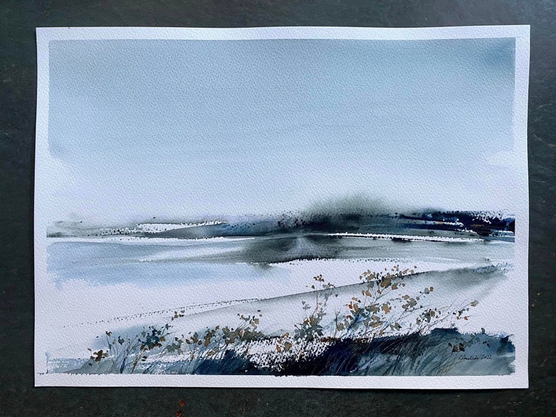 Minimalist Abstract Landscape Watercolor Painting by Lois Etsy