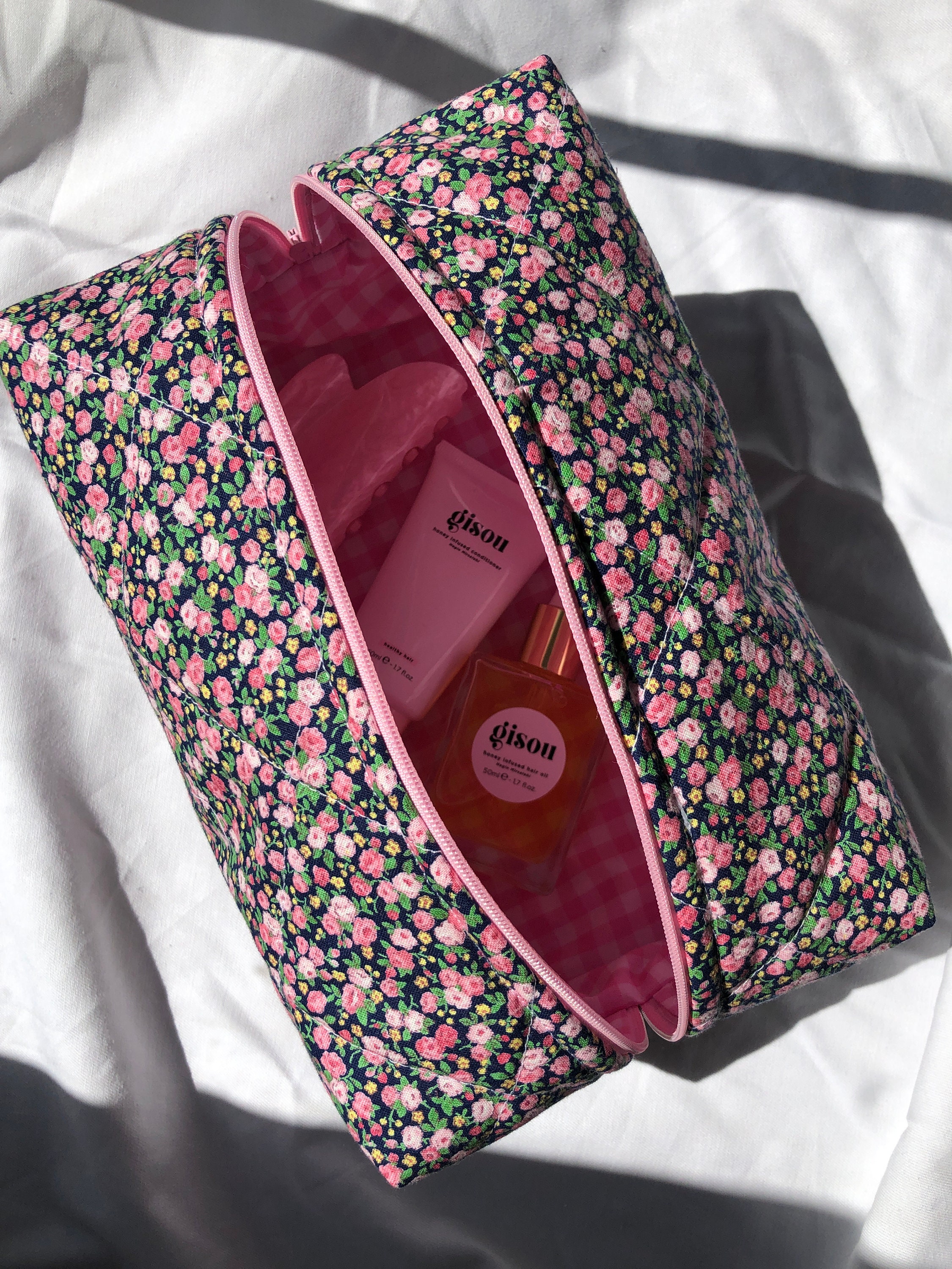 floral quilted makeup bag
