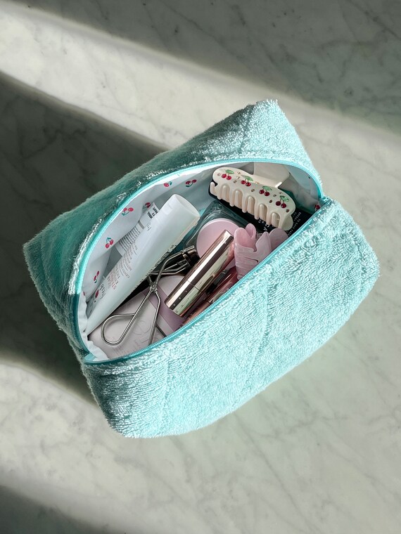Handmade Quilted Terry Cloth Makeup Bag Turquoise Terry Bag