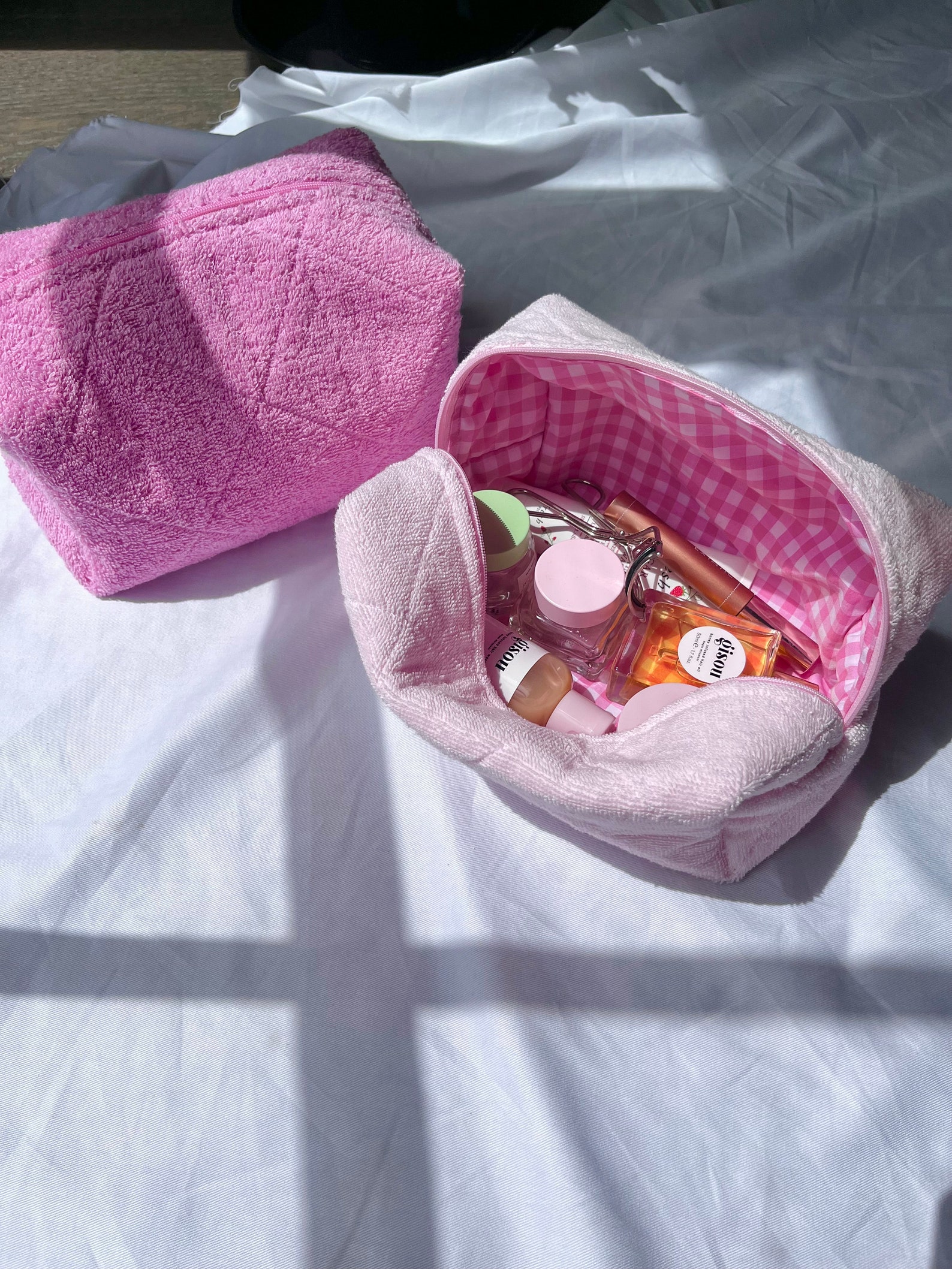 Handmade Quilted Terry Cloth Makeup Bag Light Pink Terry Bag Etsy