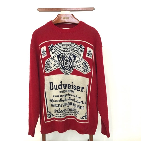 Rare Vintage 1970s Budweiser King of Beers Knit Advertising Sweater - XL