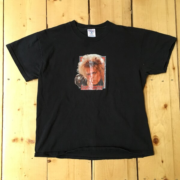 Vintage anni 80 Labyrinth David Bowie Jareth Glitter trasferimento Delta T Shirt - Small