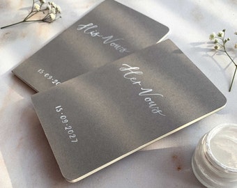 Personalised Brush Calligraphy Vow Books // Bride + Groom Vow Booklets // Custom His + Hers Vows // Grey or Something Blue // Wedding Gift