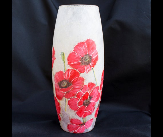 Flower Vase Glass Vase Centerpiece Large Vase Red Poppy Gift Etsy