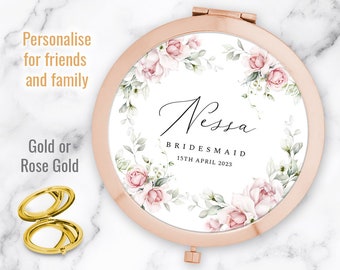 Personalised Name Pocket Mirror Wedding Bridesmaid  Mother of the Groom Gift Folding compact mirror- Gift Boxed