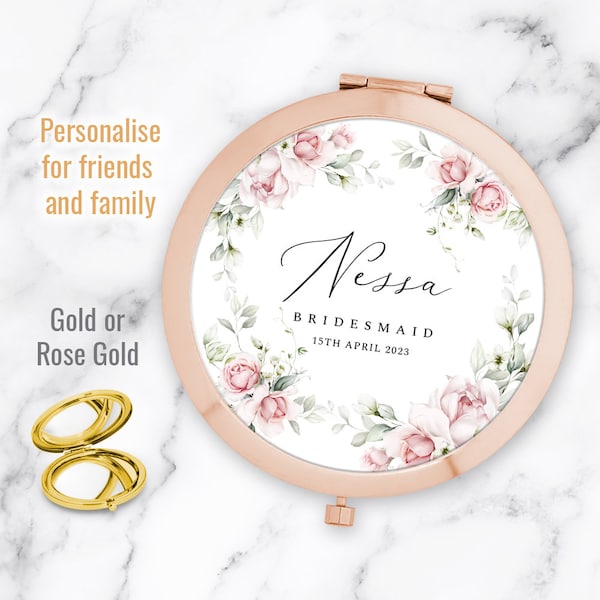 Personalised Name Pocket Mirror Wedding Bridesmaid  Mother of the Groom Gift Folding compact mirror- Gift Boxed