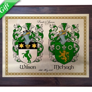 Bride and Groom Gift- Wedding Plaque with Double Coat of Arms - Border 1 (Celtic Knotwork)