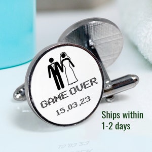 Humorous personalised Groom Cufflinks  Funny Grooms Wedding Cufflinks. Game Over - Wedding Cufflink