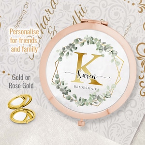 Personalized Floral Compact Mirror: Bridesmaid Wedding Keepsake