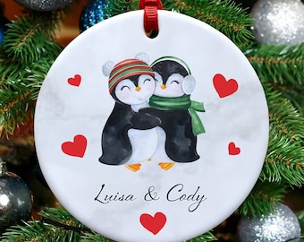 Couple’s Christmas gift – hugging penguins (Ceramic Ornament)