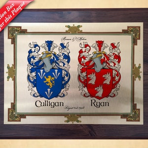 Anniversary Gift - Wedding Plaque with Double Coat of Arms - Border 3 - (Book of Kells)
