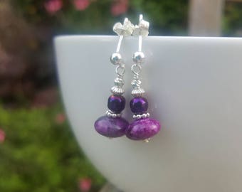 Purple Jasper Sterling Silver Drop Earrings: Gemstone Jewelry