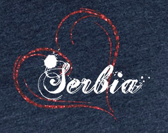Serbia Metallic Glitter Wisp Heart Tee