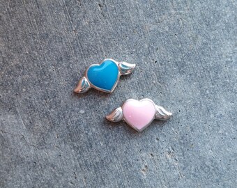 Angel Heart Floating Locket Charm- You Choose Pink or Blue