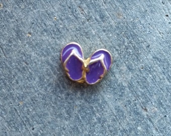 Floating Charm For Glass Memory Lockets- Gold Backed Purple Flip Flops