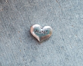 Floating Charm For Glass Memory Lockets- Aunt Heart